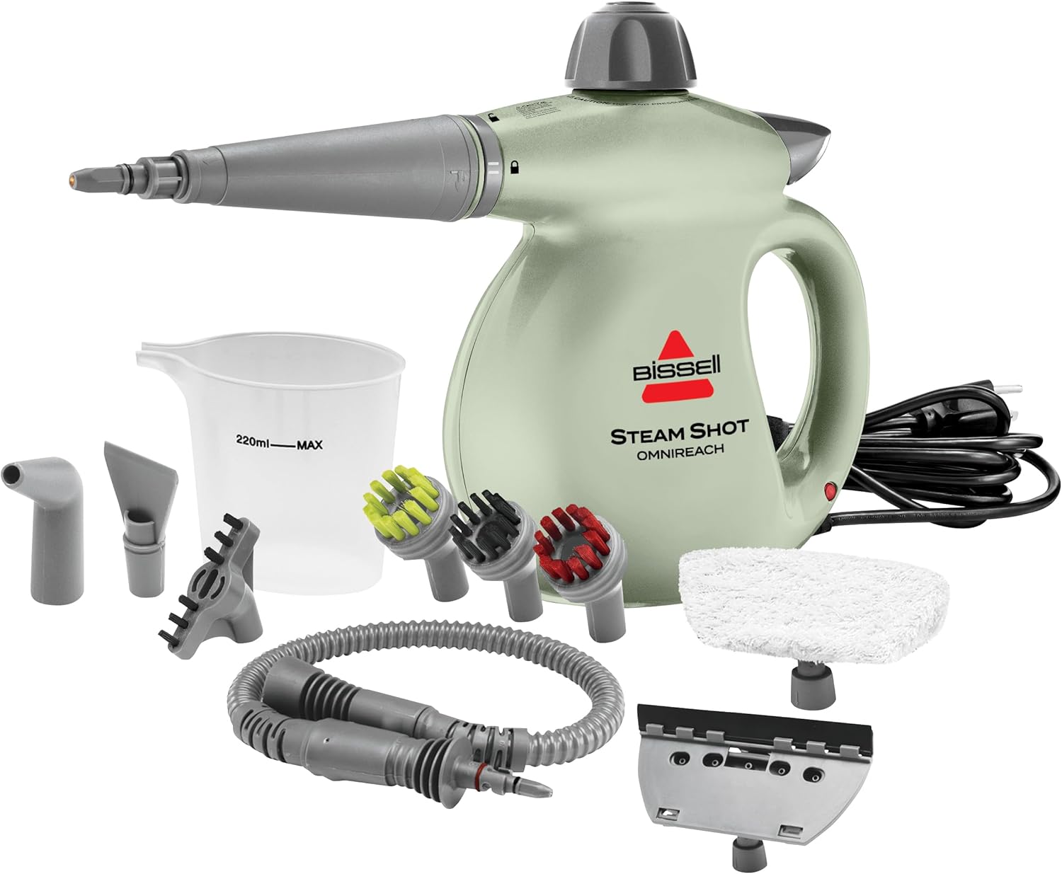 Handheld portable steam cleaner for tile, grout, windows, bathrooms, kitchens, fabric steaming tool, includes 10 tools